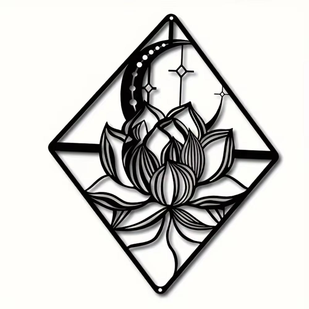 Metal Lotus Wall Art - Moon Flower Ornament, Elegant Hanging Sculpture for Home Decoration, Crafts, and Room Décor