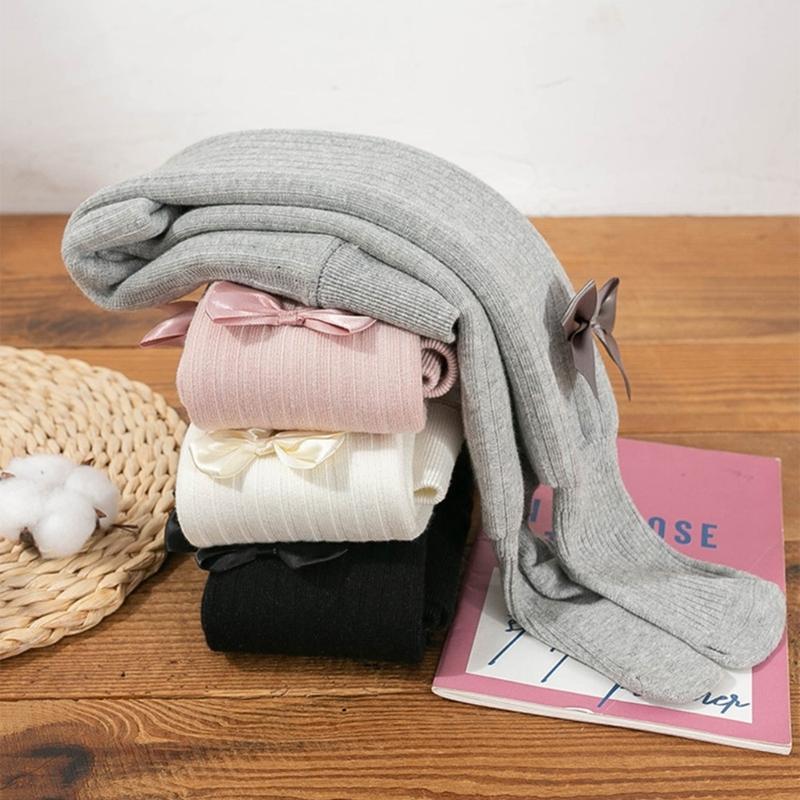 Baby Mädchen Strumpfhose Warm und Weich Kinder Thermo Leggings Einfarbig Schleifchen Dekor Strumpfhose für Kalte Jahreszeiten