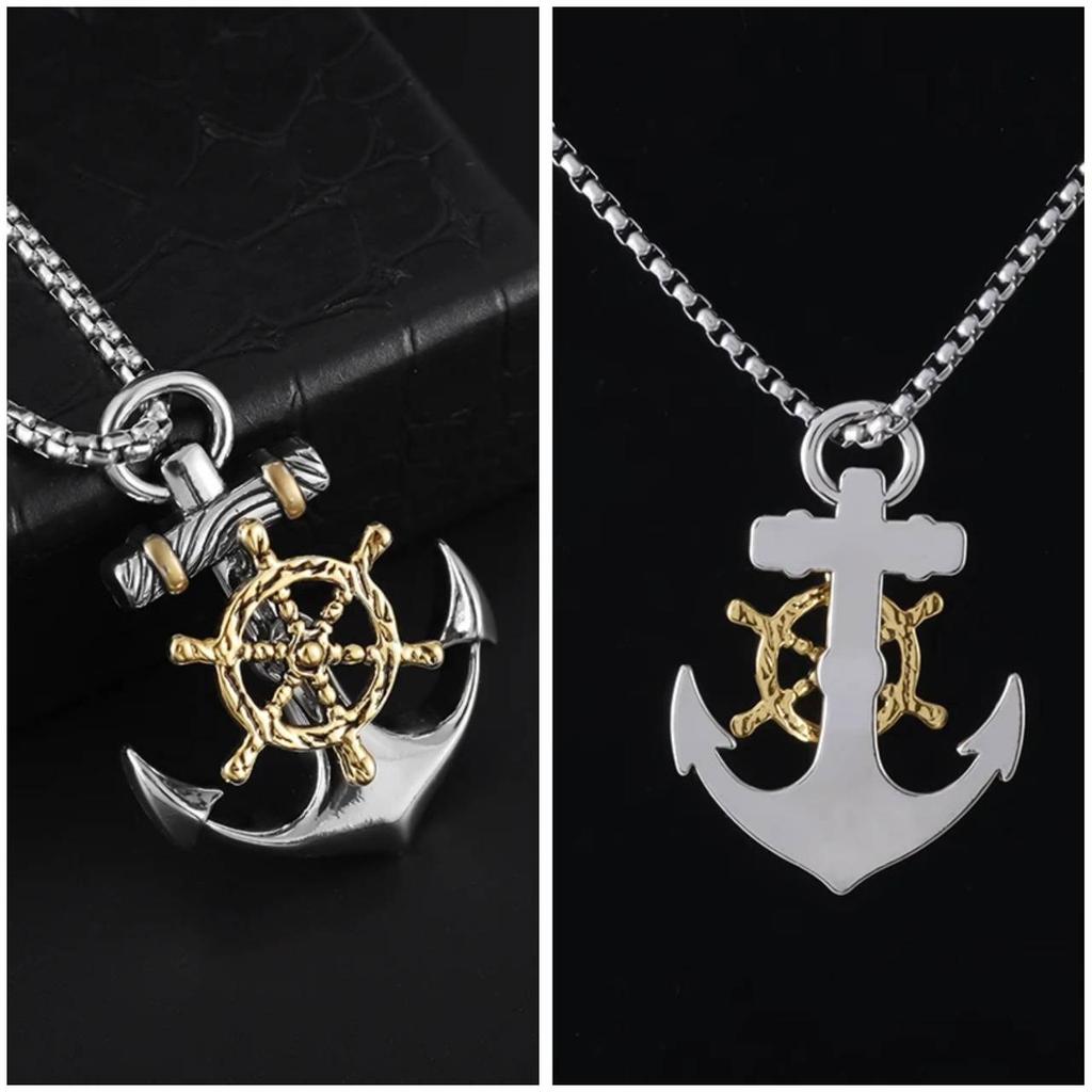 Vintage Retro Anchor Wheel Boat Ship Pendant Necklace Chain Unisex Men Women Fashion Gothic Amulet Talisman Jewelry Party Gift