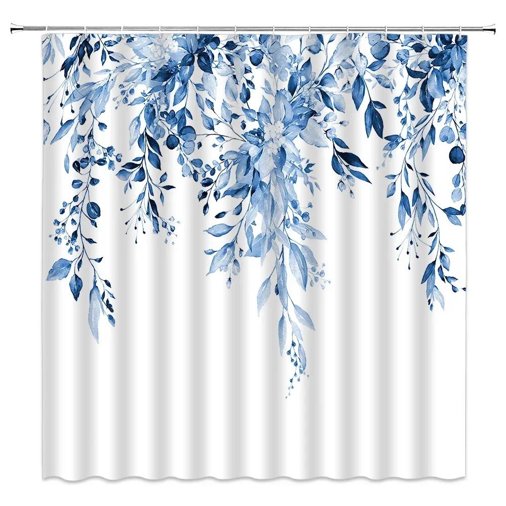 Blue Tone Shower Curtain, Mid Century Modern Lines Round Ribbed Animal Cat Tree Branch Bathroom Decorative Shower Curtains