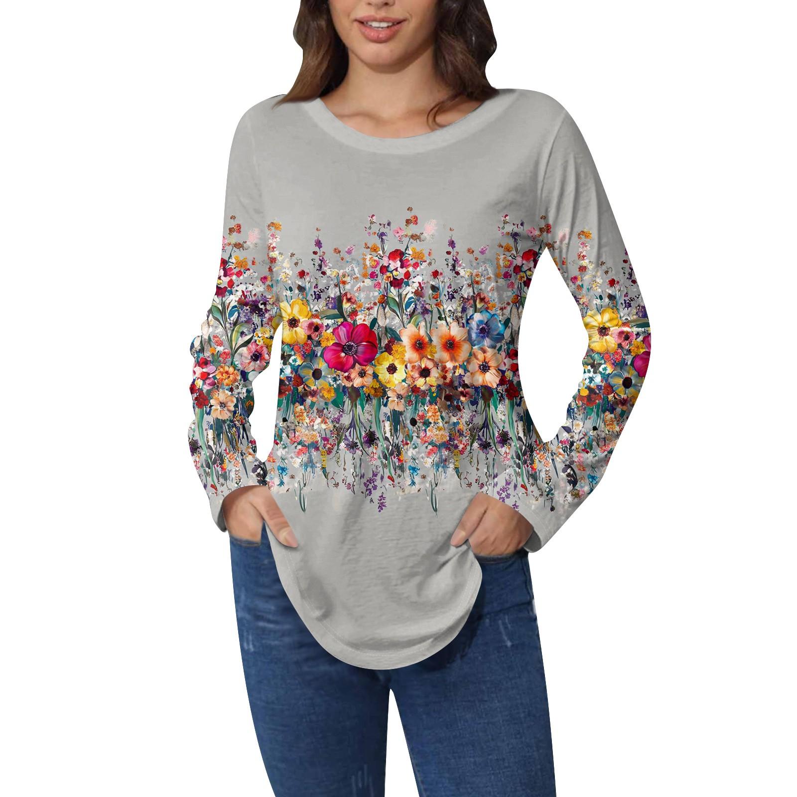 

Рубашки для женщин Милые винтажные узоры с принтом Футболка с длинным рукавом Туника Топы Хлопковые пуловеры XL