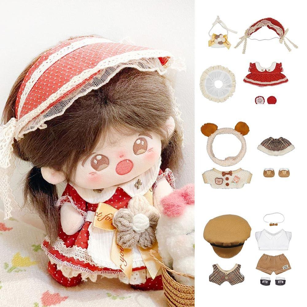 

Multicolor Doll Clothes 20CM Miniature Cap Dress Suit Doll Headwear Dress Set Cotton Stuffed Doll 1