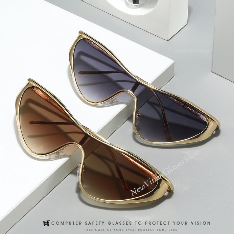 Vintage Cat Eye Sunglasses Women  Luxury Brand  Punk One-Piece Sun Glasses Trendy Shield Eyewear For Ladies Uv400 Shades