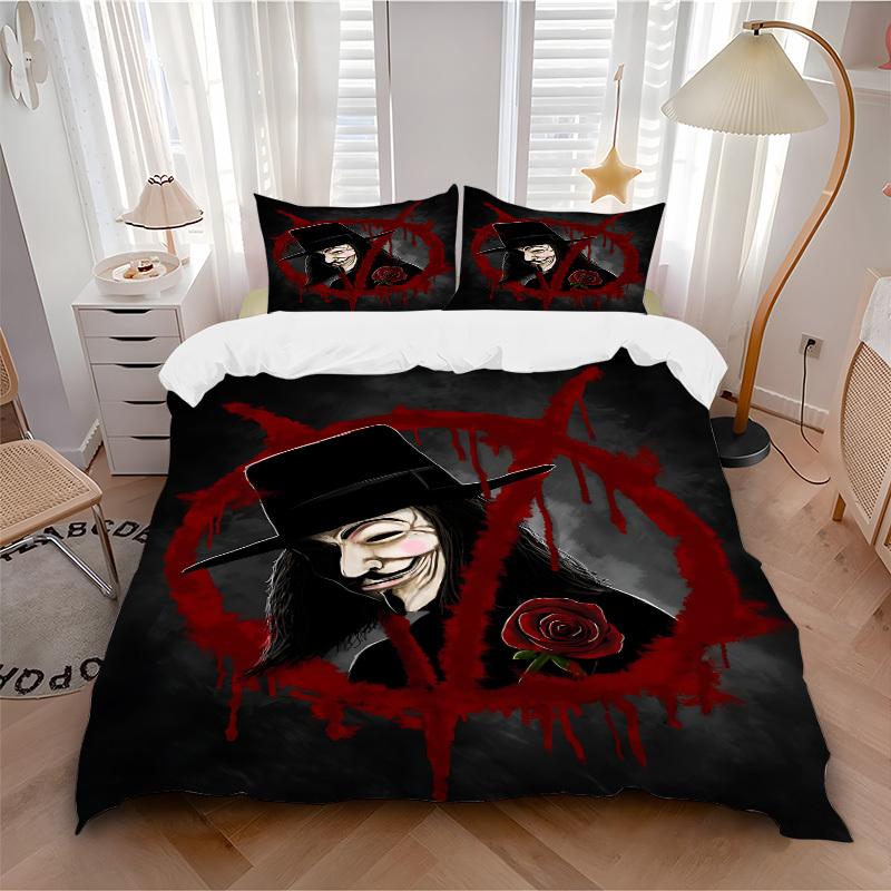 

3pcs V for Vendetta Bedding Set, Soft Polyester Duvet Cover and Pillowcases Machine Washable Seasons all suitable & Guest Room Decor223 135x200cm