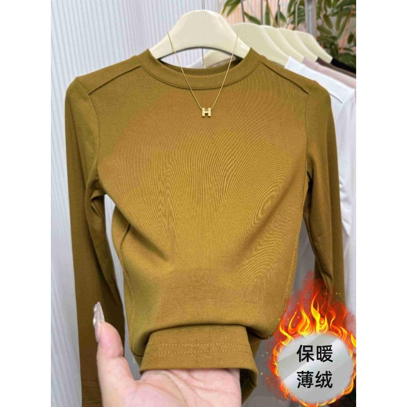 Small stand-up collar polished bottoming shirt women's spring design fish bone front shoulder long-sleeved shirt solid color top