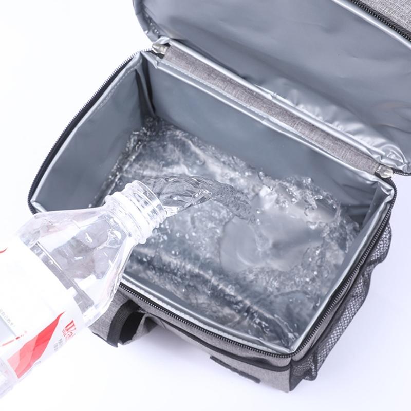 Thermal Lunch Bag with Double Compartments Insulated Cool Bag Waterproof Oxford Fabric for Office School Camping