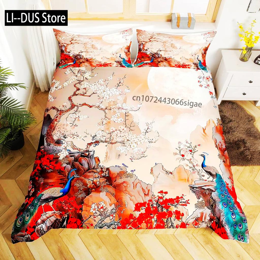Japanese Landscape Duvet Cover Set For Teens Adults Queen Quilt Covers Lightweight Down 2 Pillowcases 1 Duvet Cover No Comforter
