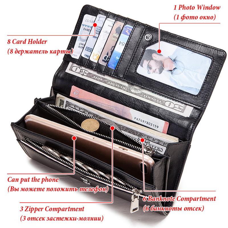Humerpaul Portafoglio da donna portafoglio in pelle bovina primo strato grande capacità clutch portafoglio multi-carte con finestra per foto portafoglio