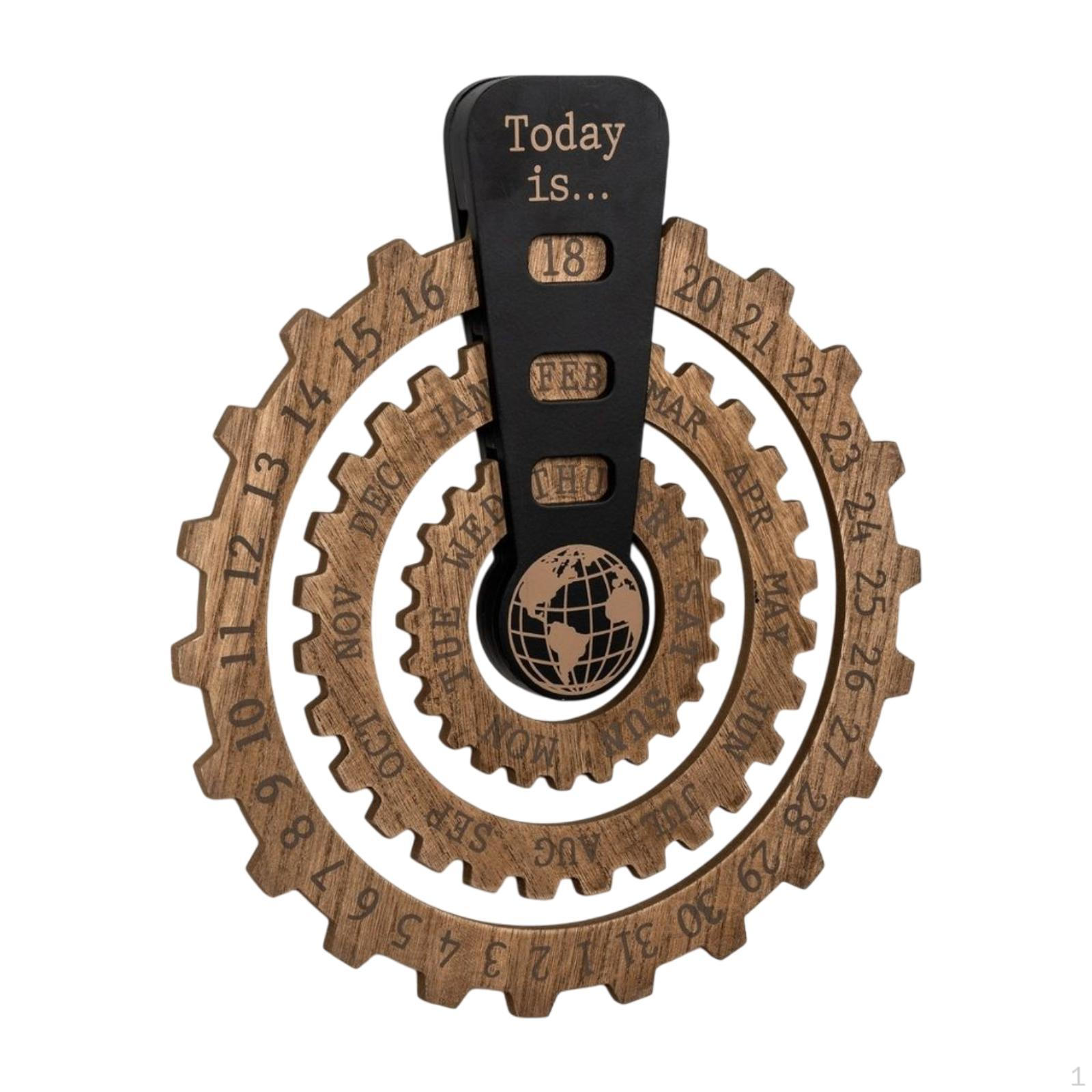 

Calendar Wooden Discs Collector s Art Ornament Rotatable Rotating for Bookshelf темно-коричневого