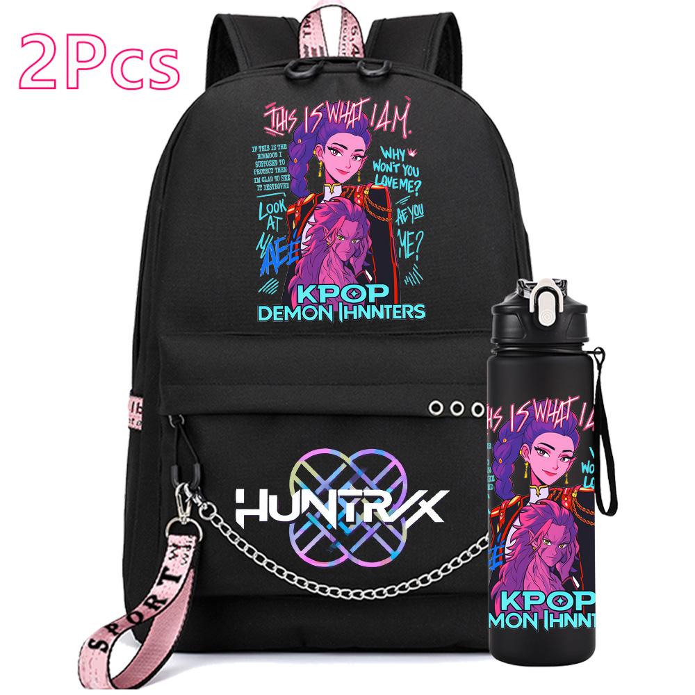 2 ks/sada Anime K-pop Potisknutý Batoh s Láhví na Vodu 750 ml pro Dospívající Dívku Chlapce Školní Taška Dětský Dárek Velkokapacitní Vodotěsná Cestovní Taška Mochila