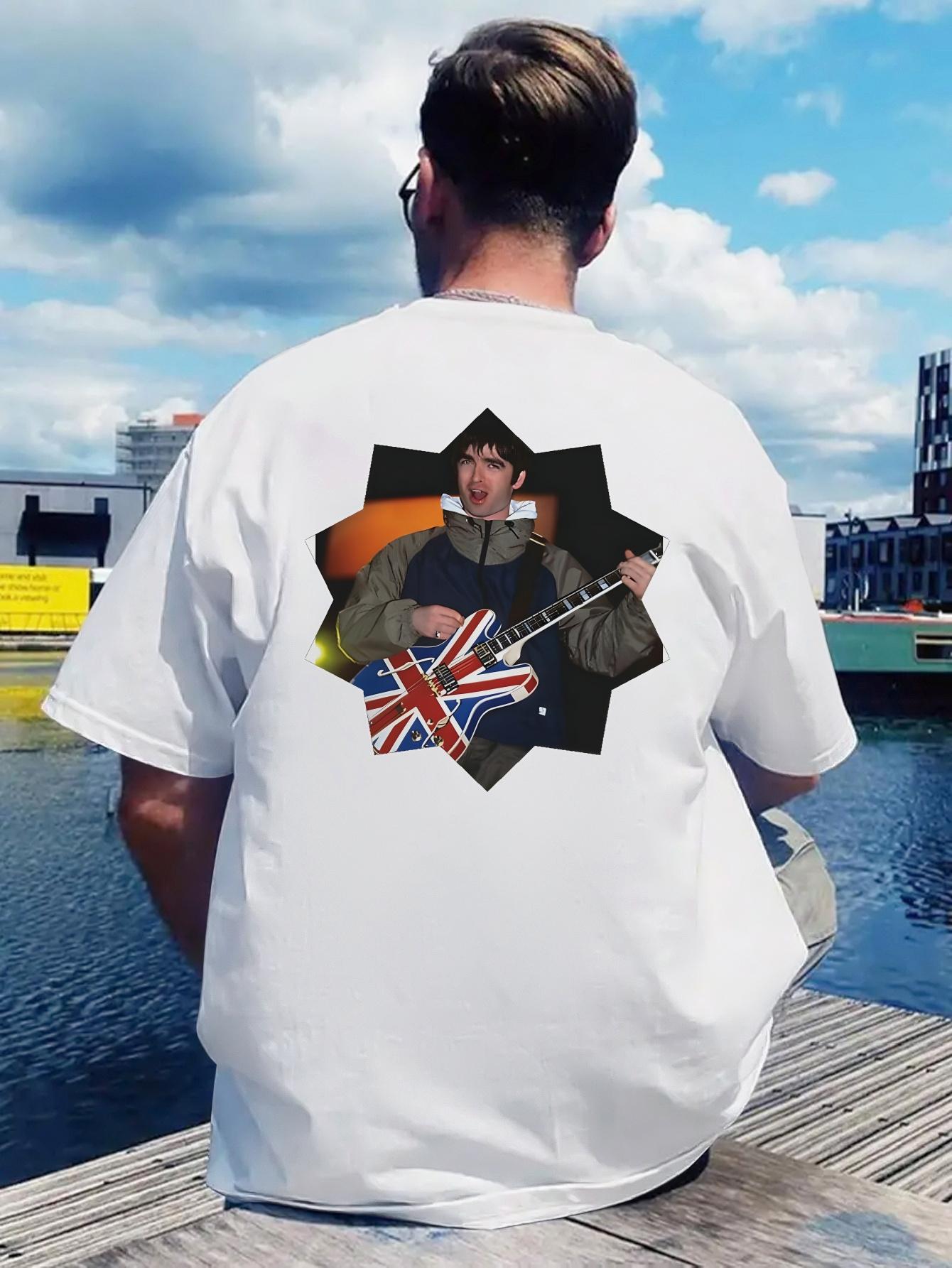 Vintage Rock Band Graphic T-shirt - Retro Guitar & Union Jack Design XL