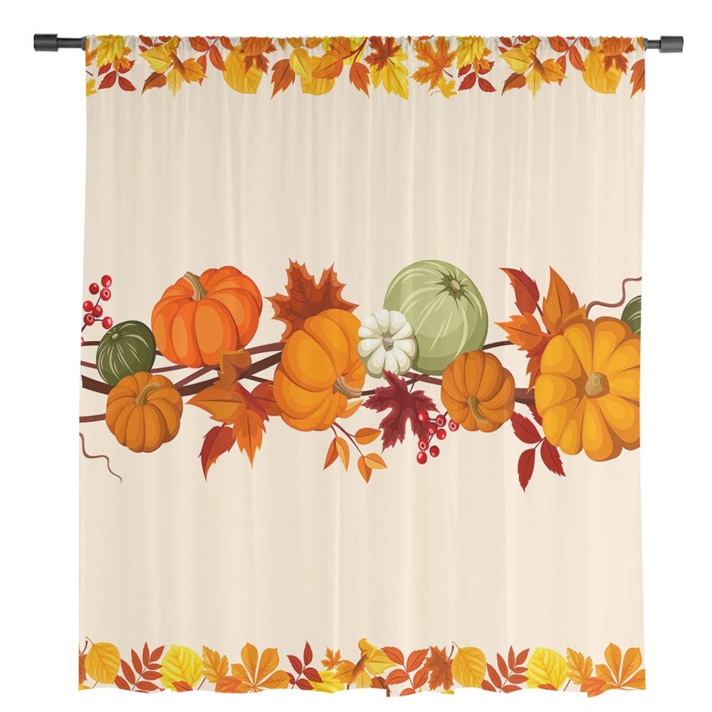 Thanksgiving Pumpkin Maple Leaf Sheer Drapes for Living Room Decoration Window Curtain Kitchen Curtain Panels