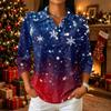 Women's Casual Christmas Print Button-Up Three-Quarter Sleeve Lapel Top
