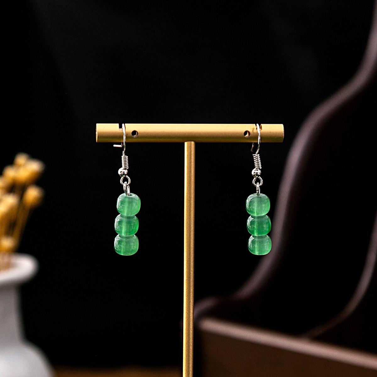 Imitation Jade Drop Oil Beaded Earrings Retro Water Drop Fringed Earrings Simple Hanfu Accessories Women