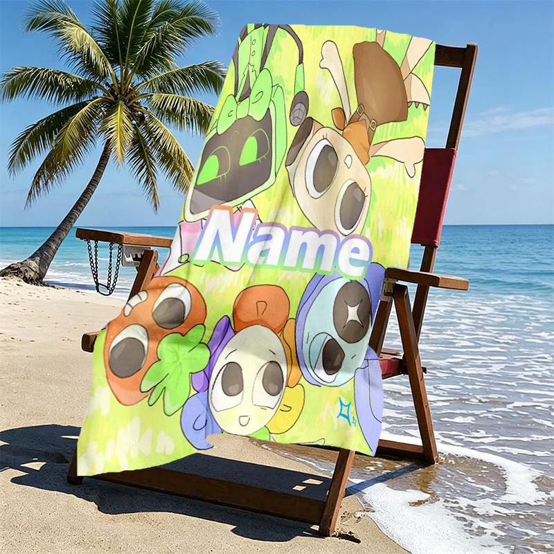 Custom Name Personalized Dandy's World Print Beach Towel, for Trip Camping Beach Party Home Decor, Birthday Gift for Family & Friends