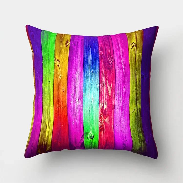 Nordic Colorful Rainbow Geometric Printing Pattern Polyester Cushion Cover for Home Living Room Sofa Decorative Pillowcase