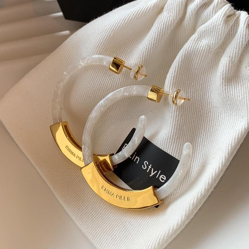 Leopard Print Tortoiseshell Large Hoop Earrings, 925 Silver, Women's Statement Jewelry