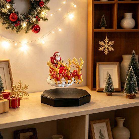 Creative Christmas Gifts for Family Magnetic Levitation Santa Sleigh Decor, Floating Claus Tabletop Rotating Ornament Fireplaces Ornament, Display