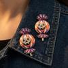 Zinc Zinc Alloy Halloween Pumpkin Candy Brooch Pin Shining Rhinestone Lapel Pin  For Women Unisex