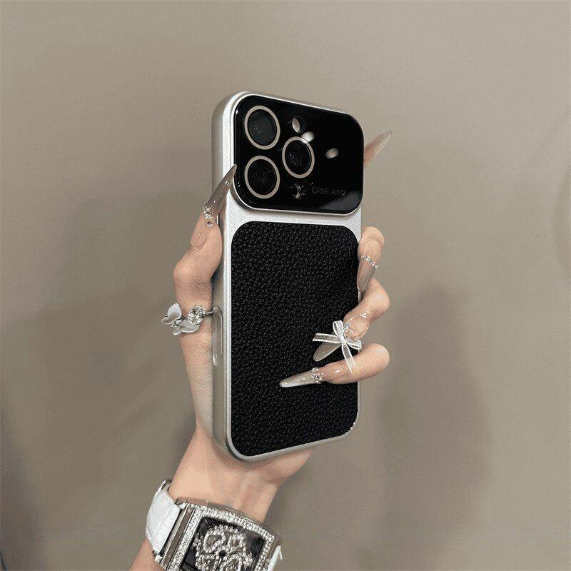 Luxury Litchi Grain Leather Matte Phone Case For iPhone 11 12 13 14 15 16 17 Pro Max Plus Air Bumper Back Cases Cover