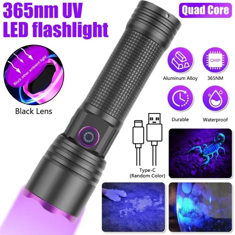 Professional 365nm UV Flashlight Type C Rechargeable Filtered LED Ultraviolet Detection Torch Pet Pee Urine, Rocks Gem Money Detector