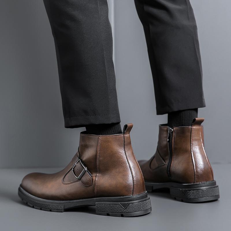 Black casual men's boots Versatile style for autumn and winter Outdoor leisure business party Daily adult leather shoes Hot