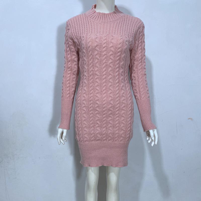 Sukienka sweterkowa z golfem w jednolitym kolorze - Jesień/Zima Damska dzianina