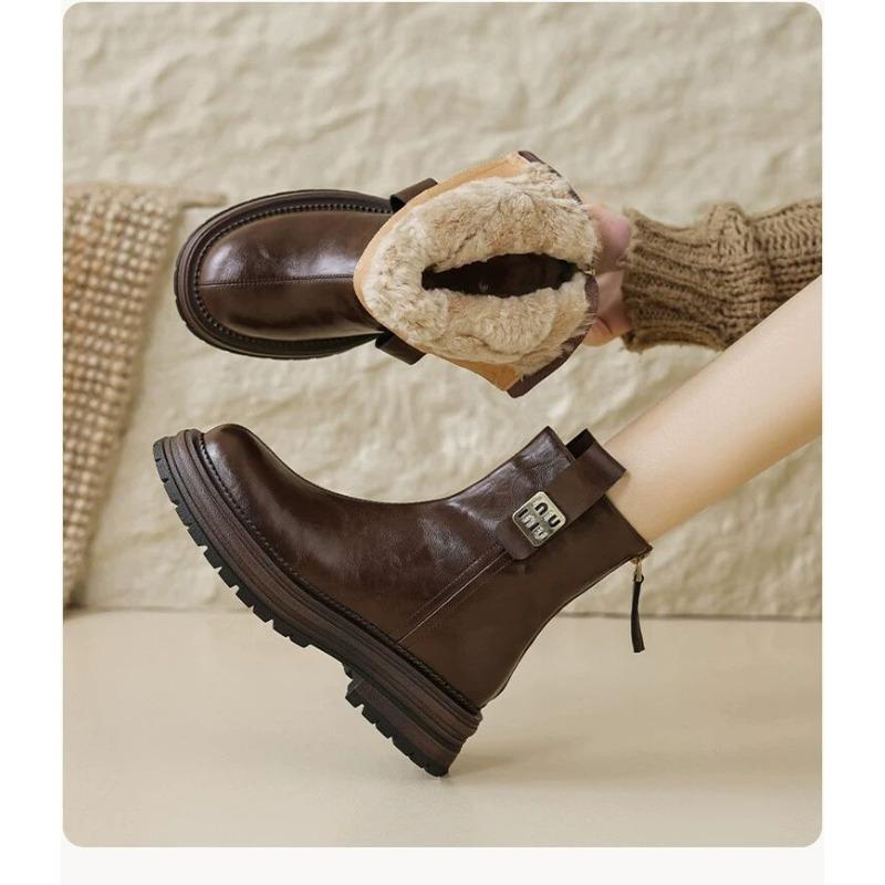 Winter warm fur integrated Chelsea short boots women's velvet Martin boots thick-soled large cotton thin snow boots women