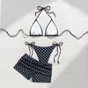 New Ladies Summer Beach Polka Dot Suspender Sexy Black Lace-Up Three-Piece Bikini Set