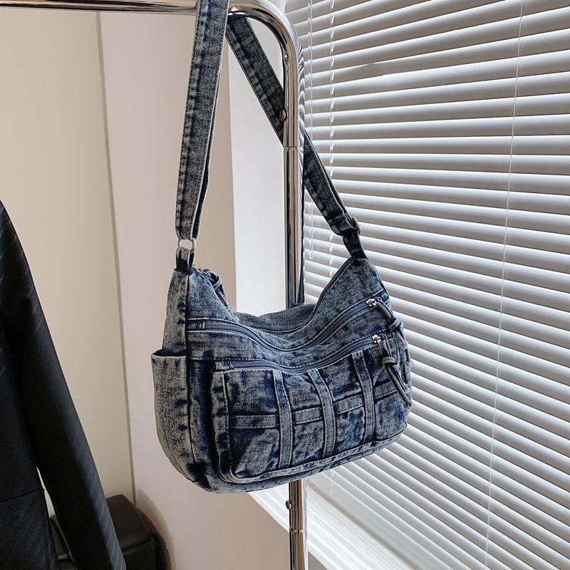 Vintage Fashion Denim Casual Shoulder Bag Women's New Versatile Multi-pocket Lightweight Crossbody Small Square Bag Trendy