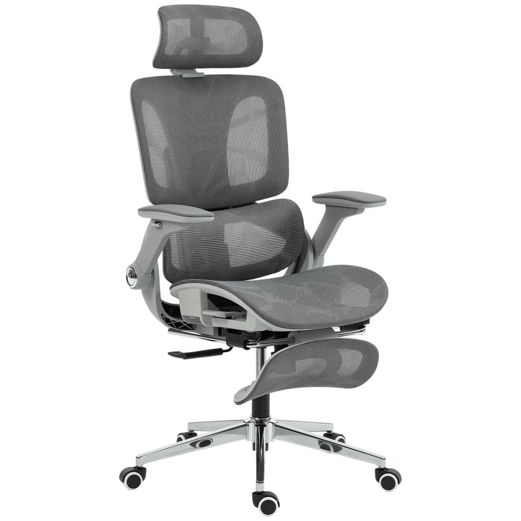 Office Chair, Ergonomic, 4D Armrests, Adjustable Headrest and Seat Depth, Grey Mesh