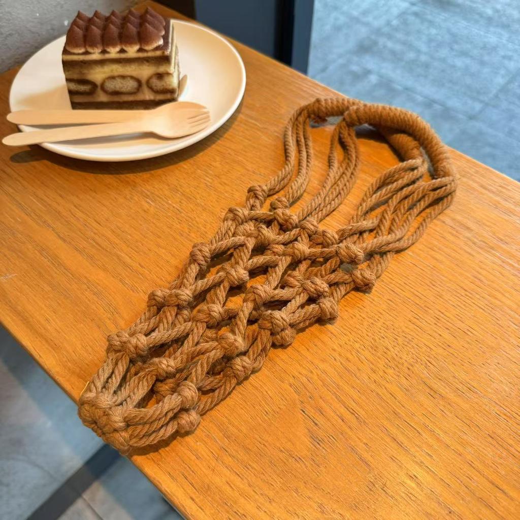 Portable Macrame Water Bottle Holder Hand Woven Cotton Rope Boho Cup Carrier for Coffee & Iced Drinks Outdoor Camping Supplies