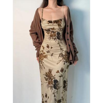 Rockmore Y2K Vintage Party Long Dress Grunge Fairycore Print Maxi Dresses Elegant Beach Style Backless Sundress Women Clothes