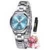 OLEVS Women's Luxury Elegant Watch Stainless Steel Waterproof Luminous Diamond Small Wrist Silver Blue Fashion Watch