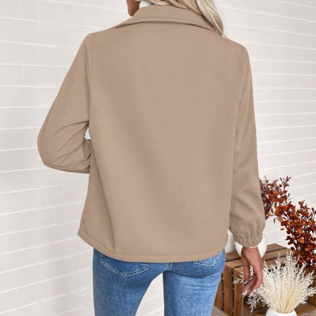 Damenmode Lässig Revers Einfarbig Reißverschlusstaschen Jacke