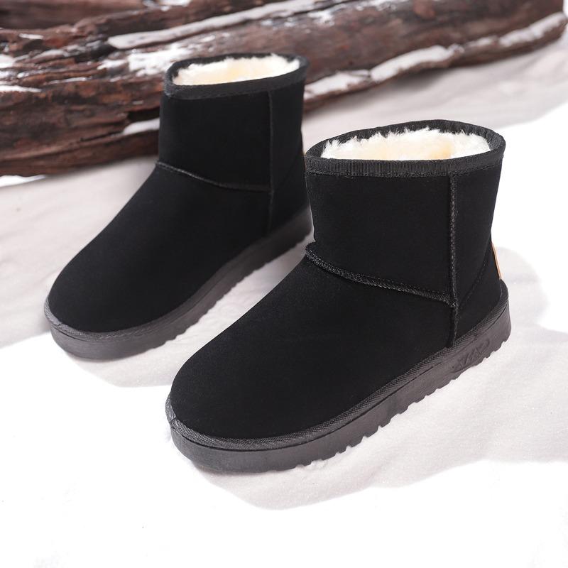 Winter Warm Short Cylinder Snow Boots Round Toe Suede Sleeve Platform Anti-Slip Wear-Resistant Flats