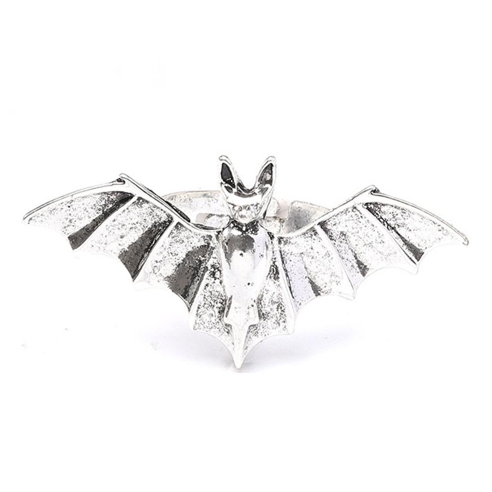 Dark Fashion Gothic Bat Ring Shiny Rhinestone Halloween Opening Ring Spider Web Heart Ring  Gift