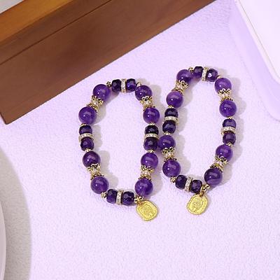 Damen High-End Natur Brasilianischer Amethyst Armband - Nicht Verblassender Luxus Perlenschmuck, Perfektes Geburtstagsgeschenk