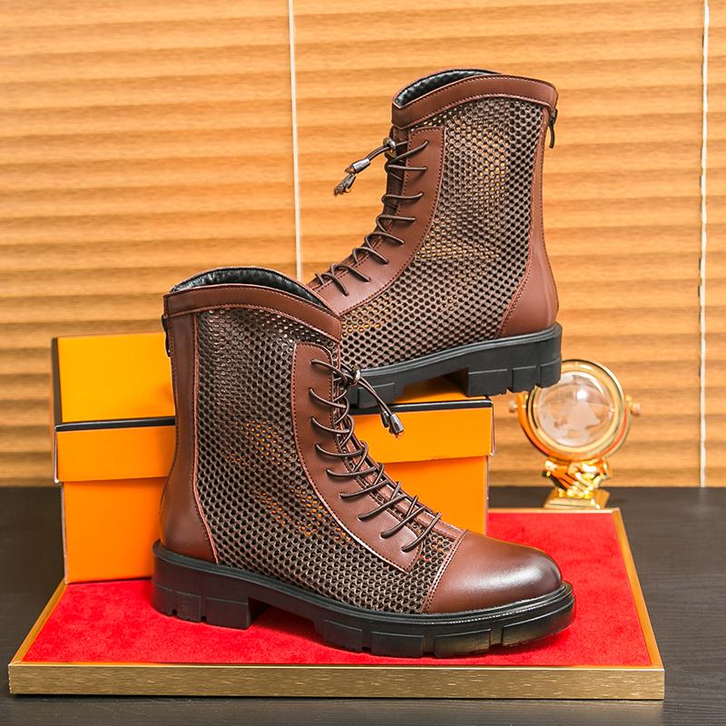 Fashion Size 38-46 Business Men Chelsea Boots Casual Comfortable Fashion Mesh Sand Breathable Leather Boots Men Gentleman Social Boots