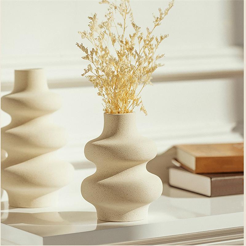 Synthetic Resin Vases Set 2 White Round Vases,Modern Dried Flower Vases