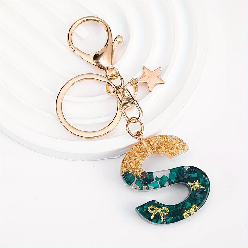 

Initial Letter A-Z Starfish Keychain Women Backpack Wallet Car Keyring Alphabet Green Motorcycle Ornaments Key Holder Gifts S