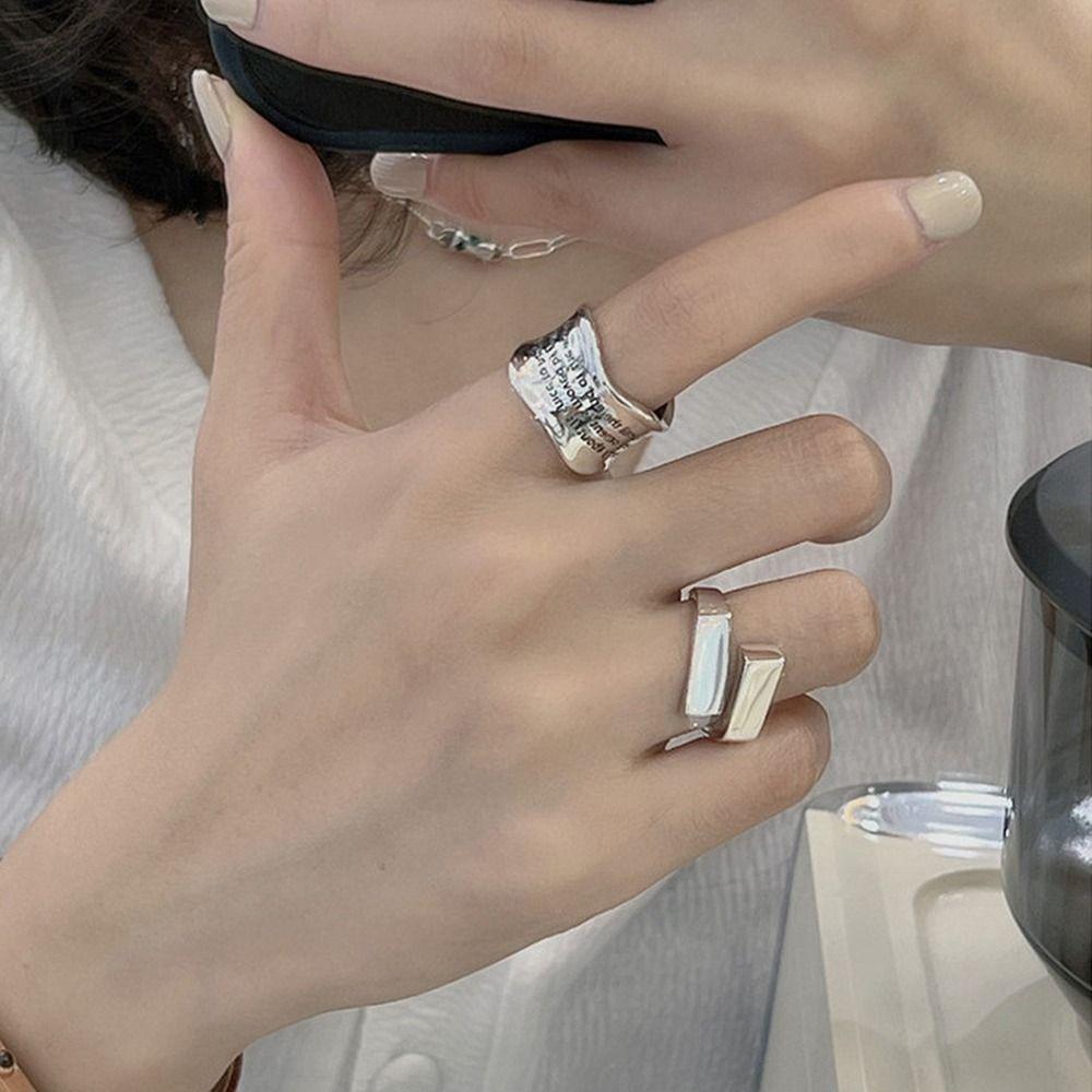 Letters Carving Girl Gift Copper Vintage Ring Women Opening Ring Fashion Jewelry Korean Style Ring