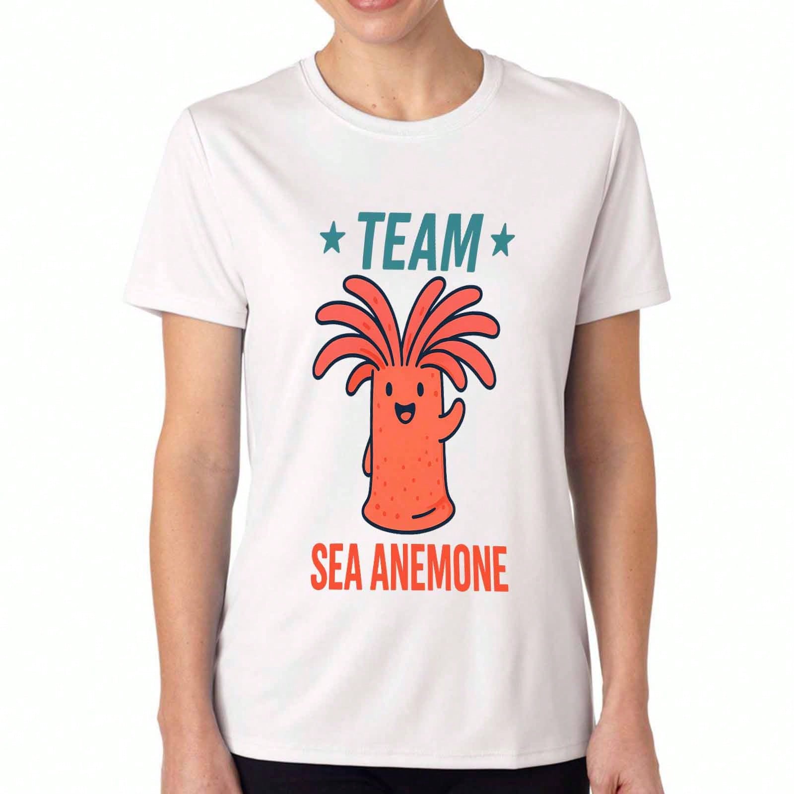 Cute Sea Anemone Ladies Cotton T Shirt, Premium Cotton Print, Durable, Casual Fashion, Team Sea Anemone Graphic Tee, Stylish Sea Creature Top, Soft Fa S разноцветный