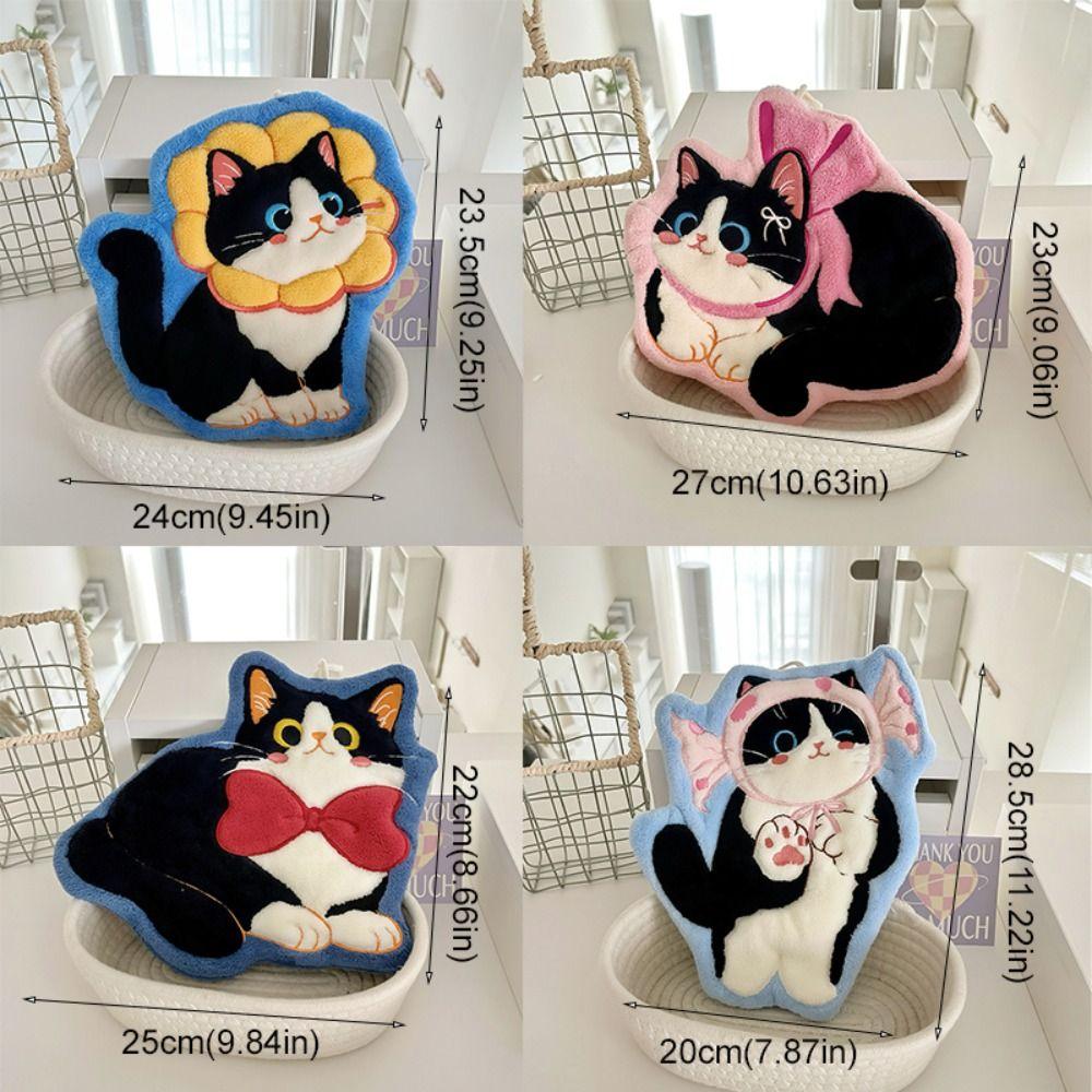 2pcs Water Absorption Cartoon Cat Hand Towel Coral Fleece Kitchen Handkerchief  Dinning Table