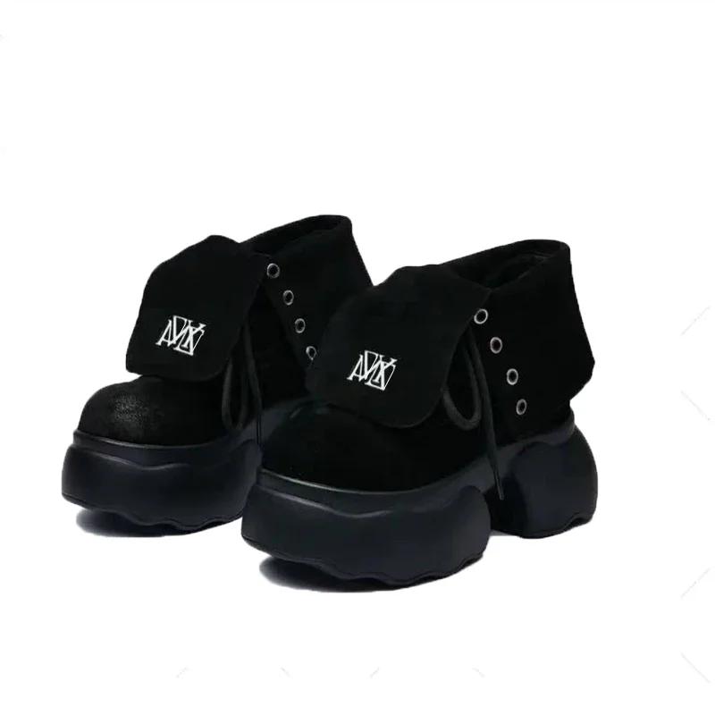 Fashion Ankle Boots Women Shoes Platform Sneakers Designer High Heels 2024 Trend Suede Snow Boots Autumn Lace Up Sport Pumps Botas Mujer