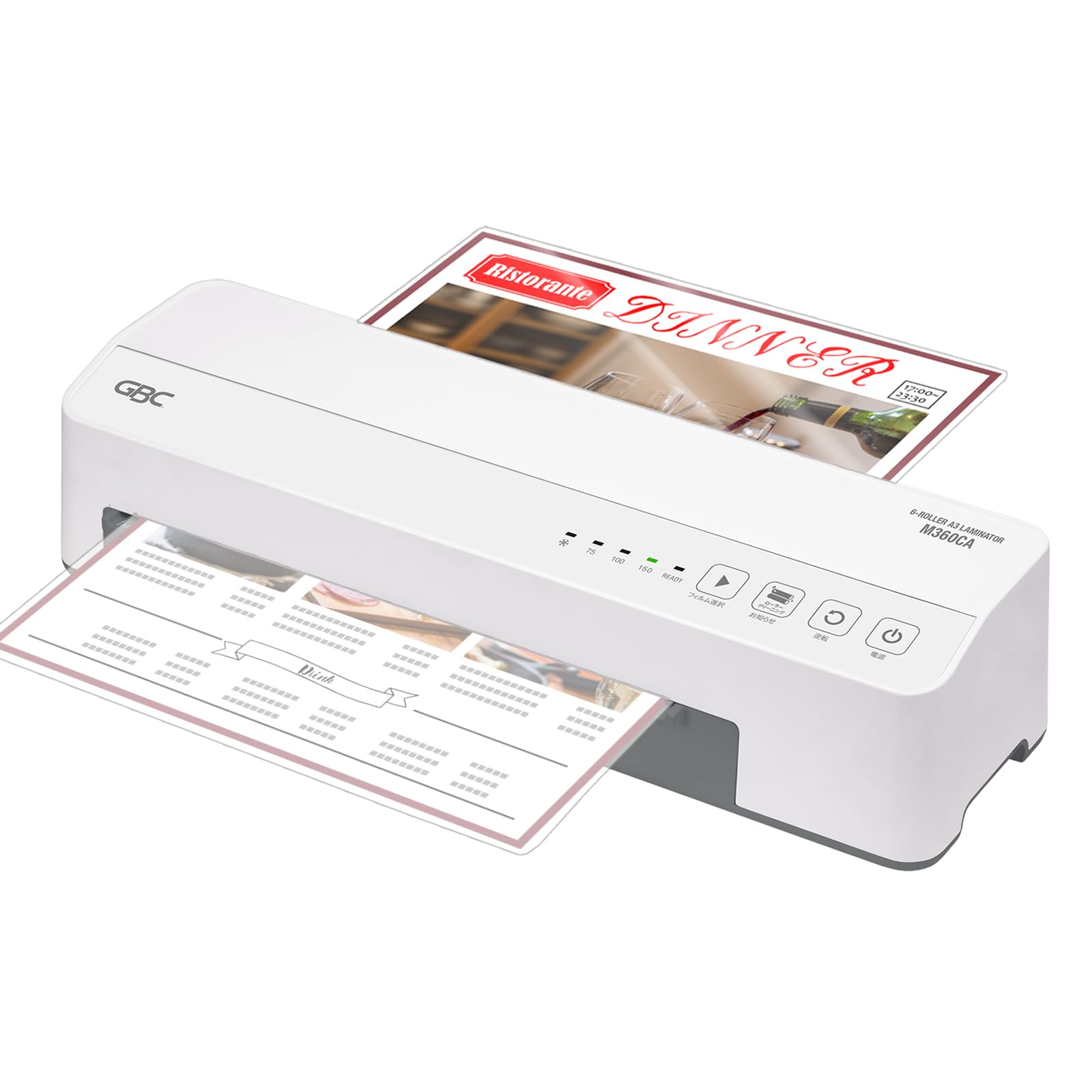 

GBC Laminator A3 compatible 6 rollers Warm up 60 seconds M360CA 75-150m білий