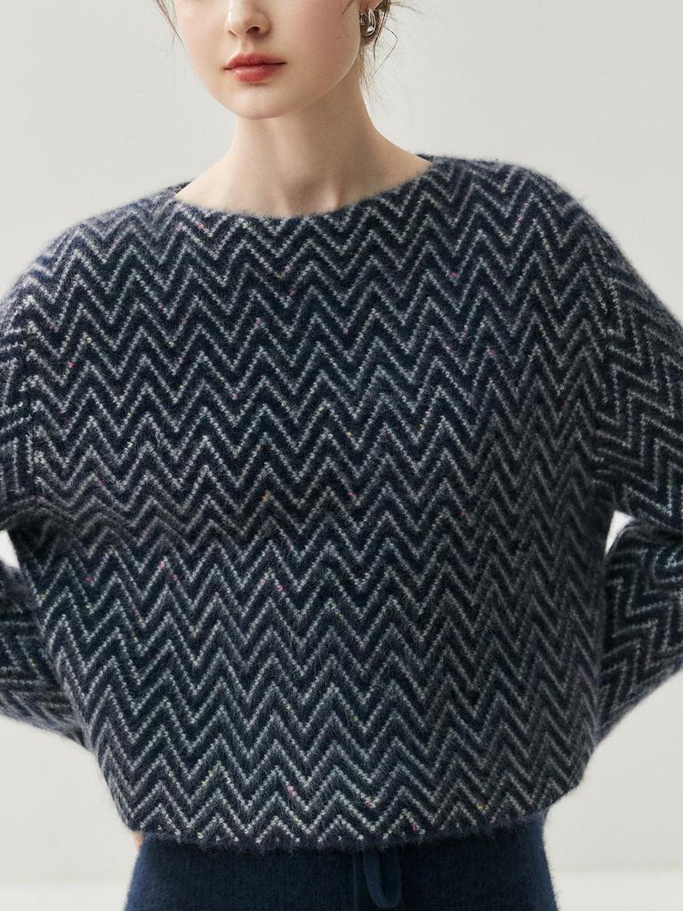 Stylish One-Shoulder Thickened Striped Cashmere Sweater - 2025 Autumn/Winter Collection