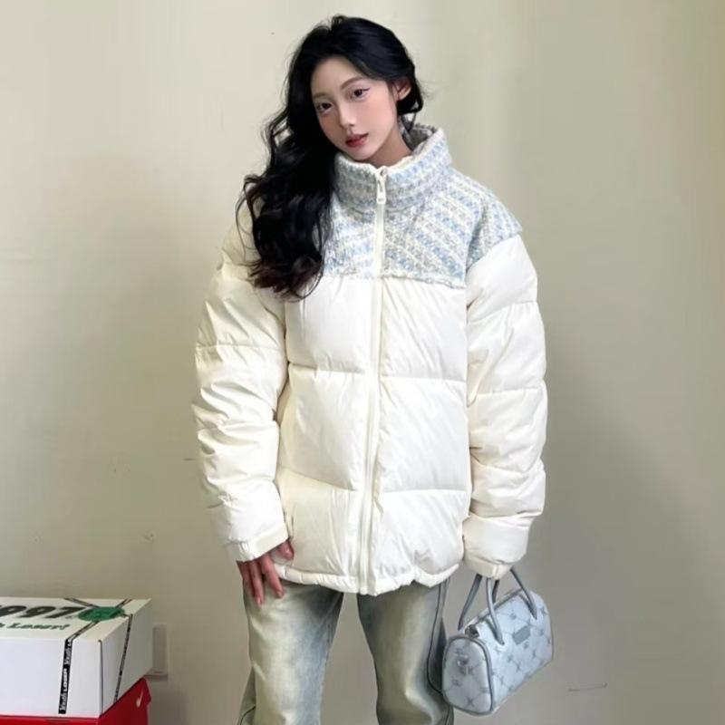 

Пуховая хлопковая одежда Вышитый парный комплект из двух предметов Зимняя утолщенная одежда-хлеб с воротником-стойкой Хлопковая одежда 2XL белый