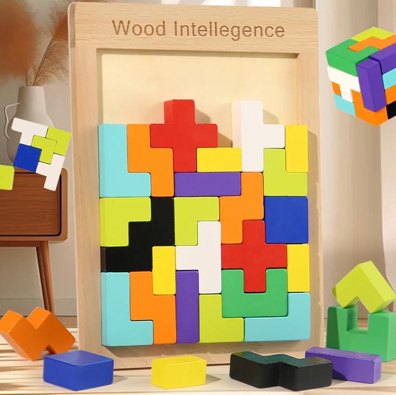 1 Set Wooden Puzzle Baby Early Education Fun Game Children Thinking Logic Square Toy Puzzle