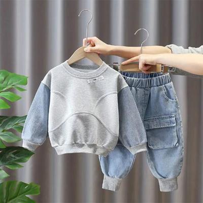 Frühling Neue Koreanische Version T-shirt kinder Frühjahr Und Herbst Pullover Kinder Kleidung der Baby Cartoon Rest Denim Hosen Set